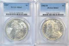 Choice BU 1887 & 1902-O Morgan Silver Dollars. PCGS MS63