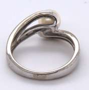 Elegant White Gold Crossover Pearl and Diamond Ring