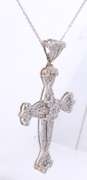 Fancy White Gold Diamond Ornate Cross Pendant on Chain Necklace
