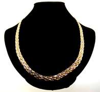 Tricolor Handmade Italian Sterling Silver Braid Chain Necklace