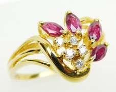 Vintage 14K Rubies & Diamonds Ring, Size 7