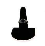 Sterling Silver Bridal Set Ring with Deep Ocean Blue Gemstone and Cubic Zirconias