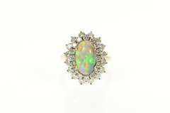 14K Yellow Gold 1940's Natural Opal 1.92 Ctw Diamond Halo Ring