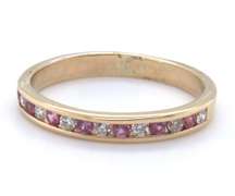 Charming Yellow Gold Pink Sapphire and Diamond Channel Set Band