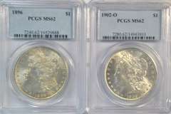 Great BU 1896 & 1902-O Morgan Silver Dollars. PCGS MS62