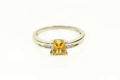 10K White Gold Princess Citrine Diamond Accent Statement Ring