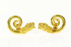 22K Yellow Gold Dragon Swirl Lion Clip Back Statement Earrings