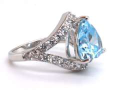 Sterling Silver Blue Stone Heart Shaped Ring