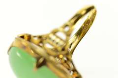14K Yellow Gold Chinese Oval Jade Ornate Statement Cocktail Ring