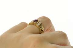 10K Yellow Gold Oval Ruby Diamond Accent Chain Band Ring