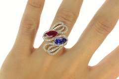18K White Gold Ctw Ruby Sapphire Diamond Bypass Ring