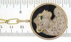 Phenomenal Handmade Italian Panther Necklace with 14k Gold Cable Chain and Pendant Rimmed with Cubic Zirconias and a Black Onyx Center