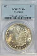 Virtual Gem BU 1921 Morgan Silver Dollar. PCGS MS64