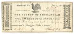 1861 County of Shenandoah, VA 25 Cents Obsolete note
