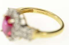 10K Yellow Gold Oval Syn. Ruby CZ Halo Classic Statement Ring