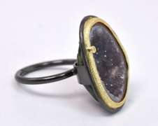 Colorful Geode Gemstone Set Within Two Tone Sterling Silver Ring