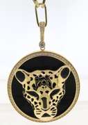 BRAND NEW! Magnificent Handmade Italian 14k Gold Cable Chain Necklace with Panther Head and Onyx