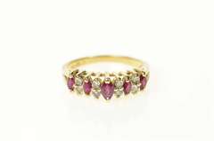 14K Yellow Gold Marquise Natural Ruby Diamond Band Ring
