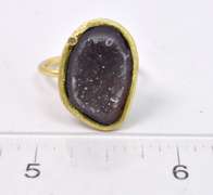 Glamorous Geode Formation Set in Yellow Gold Plated Sterling Silver Ring with Diamond Accent