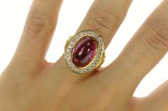 14K Yellow Gold Pink Tourmaline 0.78 Ctw Diamond Statement Ring