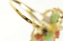14K Yellow Gold Marquise Multi-Colored Jade Diamond Accent Ring