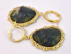 Incredibly Handcrafted Yellow Gold Plated Sterling Silver Earrings with Black Geode Formation