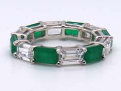 Sterling Silver Green and White Cubic Zirconia Band