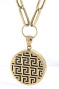 Italian Style Yellow Gold Paper Clip Black Onyx Pendant on Chain