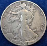 1938-D Walking Liberty Half Dollar, Circulated.