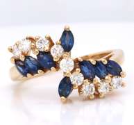 Powerful Marquise Sapphire and Diamond Bypass Ring