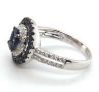 Elegant 18k Stamped White Gold Ocean Blue Saphhire Ring with Dazzling Diamonds