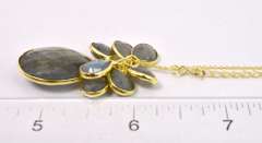 Multi-Color Quartz Gemstone Necklace Set in Yellow Gold Plated Sterling Silver