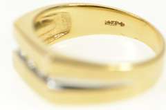14K Yellow Gold Squared Men's Diamond Grooved Wedding Band Ring