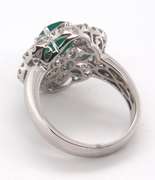Authentic 18k Stamped White Gold Emerald and Diamond Floral Ring