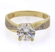 Fancy 14kt Yellow Gold Ring with Round CZ Gemstone