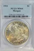 Nearly Gem BU 1921 Morgan Silver Dollar. PCGS MS64