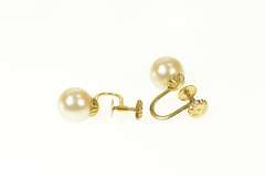 14K Yellow Gold 8.6mm Pearl Classic Retro Screw Back Earrings