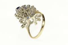 14K Yellow Gold Retro Ornate Sapphire Diamond Petal Halo Ring