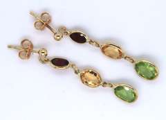 Fancy Yellow Gold Multi Stone Dangle Earrings