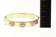 18K Yellow Gold 7.36 Ctw Pink Sapphire Diamond Halo Bangle Bracelet