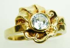 Retro 10K White Topaz Flower Ring, Size 5.5