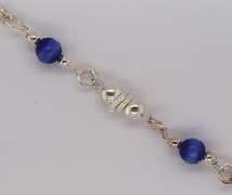Sterling Silver Cable Chain Bracelet with Blue Beads and Cubic Zirconias