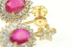 14K Yellow Gold 4.76 Ctw Natural Ruby Diamond Halo Dangle Earrings