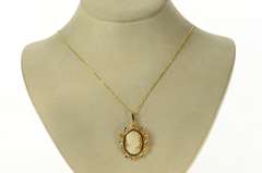 18K Yellow Gold Oval Carved Shell Cameo Ornate Statement Pendant
