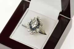 14K White Gold Marquise Sapphire Halo Travel Engagement Ring