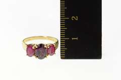 14K Yellow Gold Oval Garnet Natural Ruby Accent Three Stone Ring