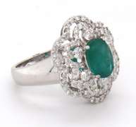 Authentic 18k Stamped White Gold Emerald and Diamond Floral Ring