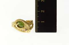 14K Yellow Gold Retro Nephrite Ruby Eyed Snake Serpent Ring
