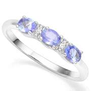 2/3 CT TANZANITE & DIAMOND 925 STERLING SILVER BAND RING