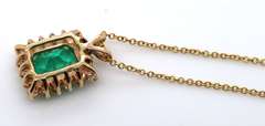 Fancy Emerald and Diamond Halo Pendant on Chain